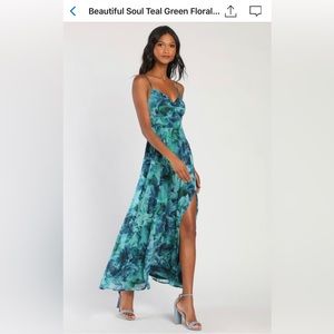 Teal Green Floral Maxi Dress